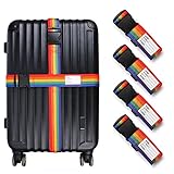 4 Stück Regenbogen Verstellbare Koffer Gepäckgurte(200cm x 5cm),Strapazierfähig Gepäckgurte für Koffer Namensschild,Personalisiert Koffergurte Set Kofferband Gepäckband Gepäckriemen(Regenbogen)