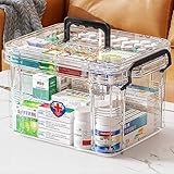 Doppelschichtiger Medizin-Organizer mit mehreren Gittern, tragbarer Medizinschrank mit Deckel, Erste-Hilfe-Kasten für Zuhause (Transparent-S)
