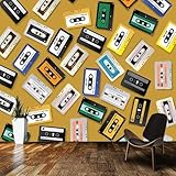 XLMING Retro Kunst Bunt Kassette 3D Tapete Premium Strukturierte Seide Speisesaal Arbeitszimmer Wohnzimmer Schlafzimmer Sofa TV Wand-200cm×140cm