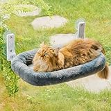 MEWOOFUN Großes Katzen Hängematte Fenster mit Abnehmbarem Dickem Bezug - Faltbare Hängematte Katze Fenster Stabil für Katzen, Katzen Hängematte mit 4 starken Saugnäpfen hält 18kg (Grau, M)