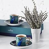 KARACA Peacock Kaffeetassen Set mit Untertasse für 4 Personen, Espresso set aus Porzellan, Mokkatassen,Türkischer Kaffee- Robuste Mokkatasse, Mochatassen ,Espressotassen