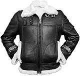 Fashion_First Herren B3 RAF Flieger-Piloten, fliegender Pelz, Lammfell-Bomber, echtes Schaffell, Lederjacke, Schwarz , XL