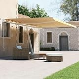 Hoodmeel Standmarkise Freistehende 6 x 3 m Markise Elektrisch 6 x 3 m Balkonmarkise Sonnenmarkise Sonnenschutz Standmarkise Automatisch-Gelb und weiß-600 x 300 cm