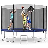 Redkid, Trampolin Outdoor Ø 305/366 cm Trampolin Kindertrampolin Gartentrampoline mit Sicherheitsnetz, Leiter, Basketballkorbbrett, Sicherheitsnetz, Belastbarkeit 150-450 kg, Blau (12FT-2(366cm))