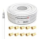 Premium X 20m BASIC Koaxialkabel 135dB 4-fach SAT Antennenkabel Koax-Kabel DVB-S / S2 DVB-C und DVB-T BK Anlagen 10x F-Stecker