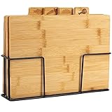 Schneidebrett Holz mit ständer (4er Set), Schneidebrett aus Bambus aus Holz (29x23 cm) Hochwertige Schneidebretter Holz - Die Perfekte Holzbrett Küche 4 Stück