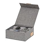 LOVE IT STORE IT Premium Aufbewahrungsbox für Uhren - Uhrenbox aus Leinen, innen Samt - Verstärkt mit Holz - Für 6 Uhren - Hellgrau - 16,5x16,5x7 cm