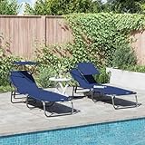 Frdhee Saunaliege, Klappbare Sonnenliege 2-Person 2 pcs Blau 56 x 190 x 81cm Stoff Sonnenliege Mit Auflage für Balkon, Terrasse, Camping