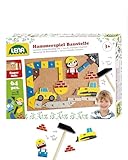 Lena 65828 Hammerspiel, Nagelspiel mit 64 bunten 8 Baustellen Teilen, Grundplatte aus Kork ca. 28 x 19,5 cm, Hammer und Nägel, Klopfspiel für Kinder ab 3 Jahre, Hämmerchenspiel, Mehrfarbig