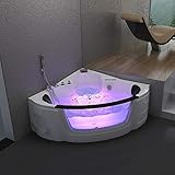 HOME DELUXE - Whirlpool - Laguna L Mini - Weiß, Maße: 135x135x65cm, inkl. Radio, Heizung und Lichttherapie I Eckwanne für 2 Personen, Indoor Badewanne