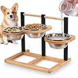 Hundenapf für große Hunde, 5-Fach höhenverstellbarer Hundenapfständer mit 3x1400ml Edelstahlnäpfen zur Reduzierung von Nacken- und Gelenkbelastung napferhöhung Hunde napf erhöhung Hund