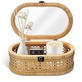 Daruur Einzelne dekorative Rattan-Box mit klarer Abdeckung – Boho-Design Aufbewahrungsbox (Aufbewahrungskiste mit Deckel) für Wohnraumdekoration & Schmuckaufbewahrung