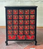 Kunibert Antike Apothekerschrank Apothekerkommode Büroschrank Apotheke Schrank Sideboard Kommode Kommodenschrank Sideboardschrank mit 28 Schubladen Breite92xHöhe114cm Farbe: schwarz mit rot