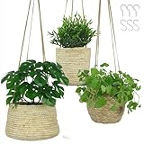 alma home 3X Blumentopf hängend - Hängekörbe Set Natur als Blumenampel innen, Boho Deko oder Aufbewahrungskorb 17-20 cm