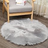 Spritumn Kunstfell-Teppich, 45 cm, Kunst-Fleece, flauschige Bereiche, Kunst-Fleece, Stuhlbezug, Sitzpolster, rutschfest, für Wohnzimmer, Schlafzimmer, Sofa, Kinderzimmer, Teppich grau