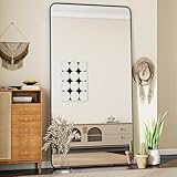 Koonmi Standspiegel mit abgerundeten Ecken, 76 x 171 cm Ganzkörperspiegel mit Ständer, großer Fußboden Standspiegel Ganzkörperspiegel Wand Hänger für Schlafzimmer, Wohnzimmer, Schwarz