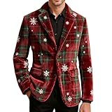 Generisch Weihnachtsmantel Herren Weihnachtsblazer Weihnachtsmotiv Weihnachtsjacken mit Taschen Weihnachten Herrenjacke Button Down Weihnachtsmann Mantel Retro Anzug Wintermode Langarm Freizeitjacke