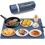 INNOWARMER Warmhalteplatte Elektrisch,Speisenwärmer Ganzflächige Erwärmung,Faltbare Silikon Warmhalteplatte 3 Einstellbarer Temperatur & Timer,Buffetwärmer Elektrisch für Buffet Familie (Blau)