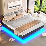 Brinlawb Bett 140x200 cm mit LED Beleuchtung Bettgestell 140x200cm mit Holzlatten und Metallrahmen bieten hervorragenden Halt, Bettrahmen 140x200 Floating Bed Frame Leichte Montage,Grau(ohne matratze)