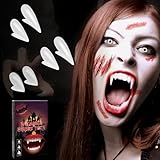 Vampir Zähne,3 Paar Vampire Teeth Halloween Fangs Erwachsene Kinder Vampirzähne zum Aufstecken mit Pellets Klebstoff Wiederverwendbar,Vampirzähne zum Aufstecken Horror, für Halloween Cosplay Party