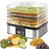 Syntrox Germany Edelstahl Dörrautomat Massam, Obsttrockner, Gemüsetrockner, leistungsstark, 350 Watt, schonende Trocknung, Heißluftfritteuse, Dörrgerät, Trockenfleisch,