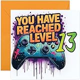 Verspielte Geburtstagskarte zum 13. Geburtstag für Gamer, 'You Have Reached Level 13', Graffiti-Joystick-Game-Controller-Design für Jungen oder Mädchen, für Gamer, Bruder, Schwester, Nichte, Neffe