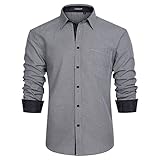 HISDERN Graue Hemden Männer Oberhemden Herren Langarm Regular Fit Businesshemd für Die Arbeit Party Hochzeit Business Freizeit Langarmshirts für Herren,Grau 2,XL