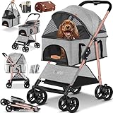 LOVPET® Hundewagen 2in1 Hundebuggy Hundebox Tragetasche Faltbar klappbar bis 20kg, mit 360°Drehrädern Inkl. Netzfenstern Getränkehalter, Regenschutzabdeckung & Kuscheldecke, Jogger Buggy für Haustiere