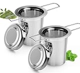 HiTeax 2 Stück Teesieb für losen Tee, ideal zum Einweichen und Aufbrühen. Feinmaschiges 304 Teesib Edelstahl mit Deckel und stabilen klappbaren Griffen. Rostfreier Teefilter. Teesieb für A (Pack of 2)