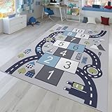 TT Home Kinderzimmerteppich Teppich Junge Mädchen Kinderteppich Baby rutschfest Straße, Farbe: Grau, Größe:100x200 cm