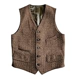 Solovedress Wolle Anzugweste Formale Regular Fit Weste Anzug Weste für Hochzeit Groomsmen(Brown,M)