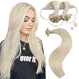 Moresoo Keratin Bonding Extensions Echthaar 40 cm U Spitzen Haarverlängerungen #60 Platinblond Remy Echthaar Extensions Bondings Seidige Unsichtbare Extensions 50 Stück/50g