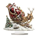 2D-Acryl-Weihnachtsdekoration, Weihnachtsmann auf Rentier-Schlitten, Feiertagsdekoration, saisonaler Tischaufsatz für Familie, Innenparty, Winter, Schreibtisch, Bücherregal, Kaminsims, Eingang