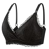 Still BH Ohne Bügel Bequem Umstands-BH Still BH mit Spitzen Damen Still BH Ohne Bügel Leicht Gepolstert Triangel-BH Mit Spitze Schwangerschafts BH Damen Breastfeeding Bra (Black, L)