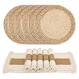 Zology Boho-Tischsets, gewebt, für Familienessen, Urlaub, Küche, Tischdekoration, natürliche, runde Tischsets aus Klettengras und Maisschale, umweltfreundlich, 6 Stück