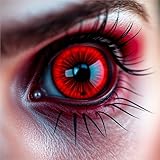Rot Farbige Linsen & Geprüfte Kontaktlinsen - Grußlige Tageslinsen für Halloween & Fasching - ohne Stärke - Vampir & Dracula (Rot) (1 Paar / 2 Stück)