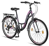 Licorne Bike Stella Premium City Bike in 24,26 und 28 Zoll - Fahrrad für Mädchen, Jungen, Herren und Damen - 21 Gang-Schaltung - Hollandfahrrad Citybike (Anthrazit, 26.00)