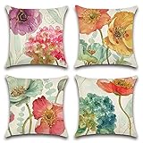 Artscope wasserdichte Kissenbezugen, 4er Set Kissenhülle Atmungsaktiv Kissen Fall für Outdoor Balkon Terrasse Patio Garten Bauernhaus Dekor 45x45CM (Hortensie und Lotus)