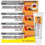 Blend-a-dent Plus Unschlagbarer Halt Premium Haftcreme, für Voll- und Teilprothesen, Geschmacksneutral, Made in Germany, 4x 40g Pack