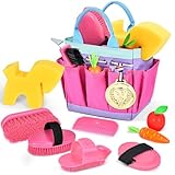 Joellfuner Pflegeset für Pferde mit Tasche, Spielzeug Putzzeug Pferde für Kinder, Zubehör für Pferde Spielzeug Rosa mit Kardätsche, Massagebürste, Mähnenkamm, Hufkratzer, Pferdchenschwamm