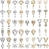 Noverlife 48PCS 3D Bogen Nail Art Charms Strasssteine, Luxus Metall Kristall Diamanten mit Perlen für Nageldesign, schillerndes Herz Schmetterling Anhänger Edelsteine Maniküre Schmuck Crafting