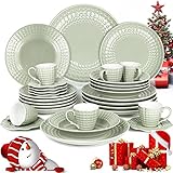 Geschirrset Porzellan für 6/12 Personen, SINTUNS 30-Teiliges Grau Grün Tafelservice als Geschenk erhältlich, Teller Set, Kaffeeservice mit Kaffeetassen Untertasse, für Weihnachten Silvester und Party