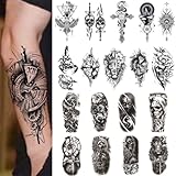 JEYORZY 18 Blätter temporäre tattoos, Tattoo Zum Aufkleben Damen Männer, Realistisch Gefälschte Aufkleber Wasserdicht für Erwachsene Unterarm Schulter Nacken