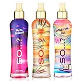 So...?. Sommerfrische für Damen, „Ibiza Dreams“, „Bali Breeze“, „Mallorca Love“ Körperspray, gemischte Düfte, Paket, 200 ml, 3 Stück