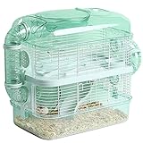 ZAZOLI Käfig für Hamster, 3-stufig Acryl ganz klar Mäusekäfig mit Rad, Wasserflasche, Schiebeleiter und Rutschen-Hamster-Röhren-Tunnel, für Syrische Hamster Rennmäuse (Color : Green)