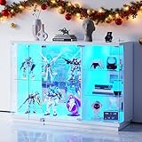 Lvifur Glasvitrine LED Beleuchtung und Glastüren,Glas Vitrinenschrank,Display Cabinet mit Intelligente Sensorik,3-Lagen Holz Vitrine Staubdicht für Wohnzimmer Schlafzimmer Büro,Schwarz