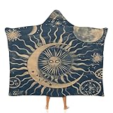 Psychedelisch Übergroße Decke Hoodie für Erwachsene, Sonne und Mond Fleece Tragbare Decke, Weiches Warmes Kuscheliges Kapuzensweatshirt für Damen Herren 150 × 200 cm