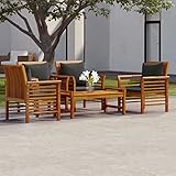 VACARX 5-teiliges Gartenlounge Set mit Kissen aus massivem Akazienholz, Kissenfarbe dunkelgrau