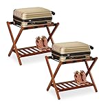 Relaxdays Kofferständer klappbar, 2er Set, Holz, H x B x T: 54 x 66 x 45 cm, 2 Ablagen, Kofferaufbewahrung Hotel, Natur