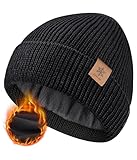 CAOZITOU Mütze Herren Damen Winter, Merino Warme Wintermütze Thermo Beanie Strickmütze Weiche Bequem für Outdoor Fahren Ski (DE/NL/SE/PL, Alphanumerisch, Einheitsgröße, Schwarz)